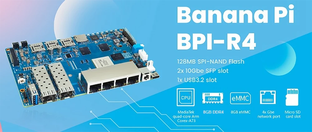 8GB RAM Banana Pi BPI-R4 Router Board with WiFi7 MediaTek MT7988A Internet Servi