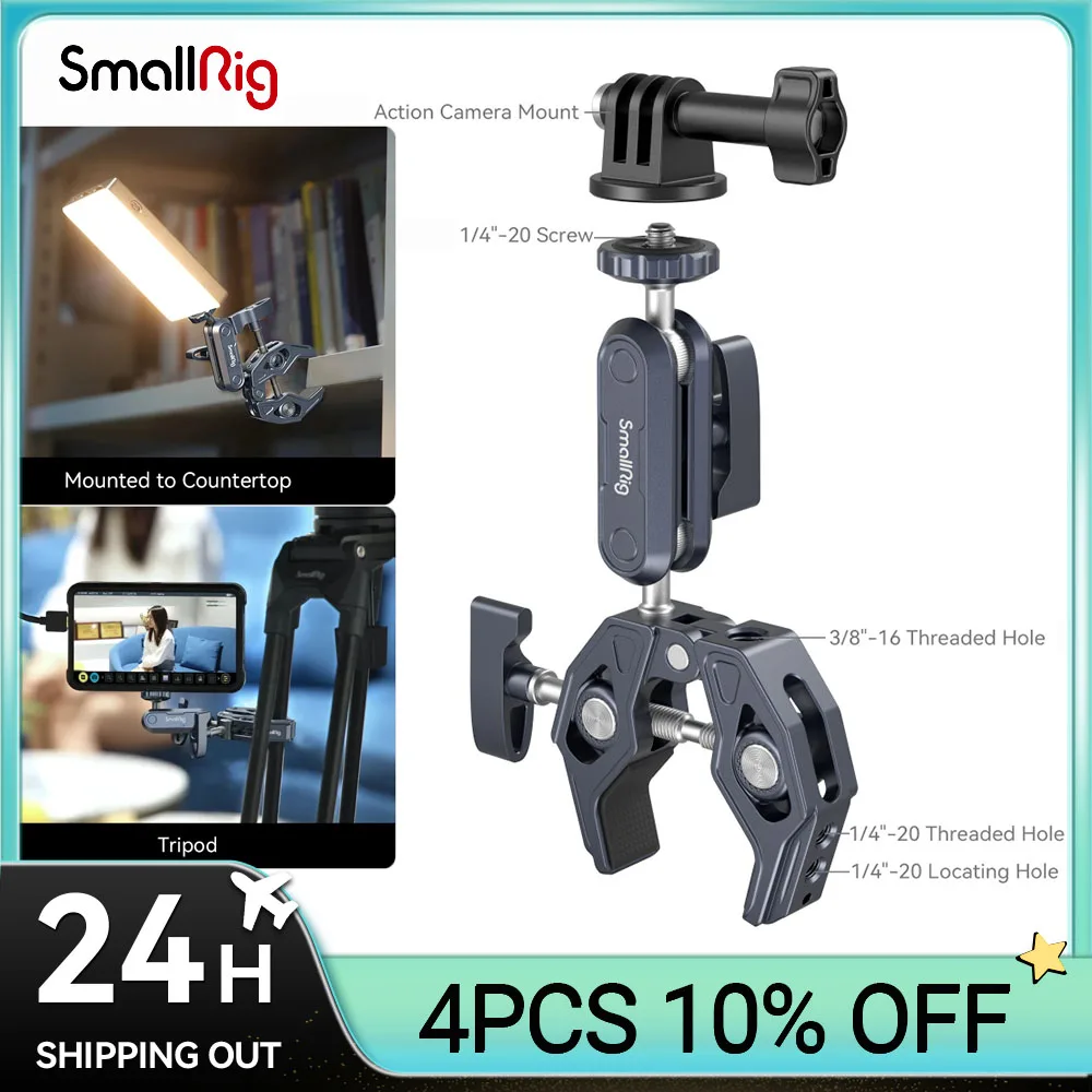 Smallrig-super Clamp com Ballheadcâmera Mount Adaptador de Liberação Rápida para Gopro Monitor Luz Led Carga 35 kg 4102