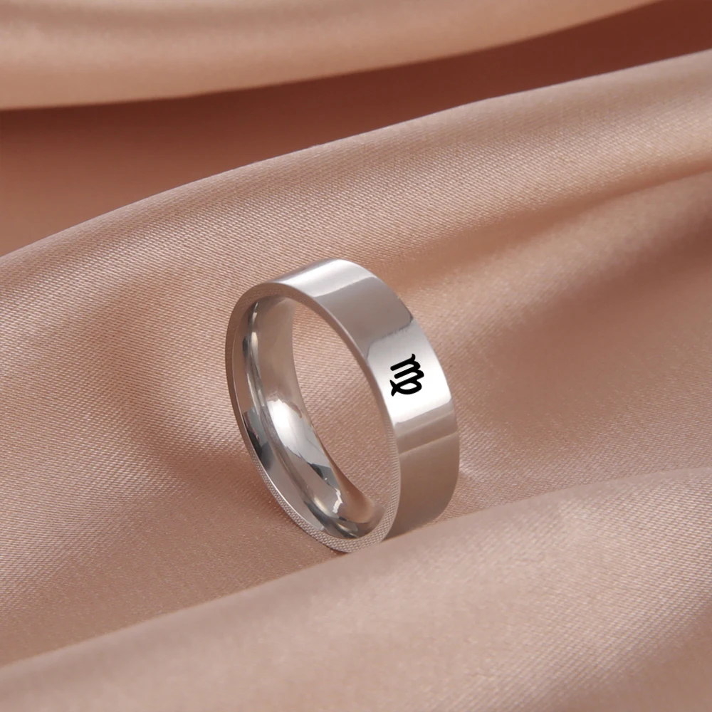 Twelve Constellation Rings Stainless Steel 12 Horoscope Zodiac Virgo Leo Sign Aries Pisces Rings For Women Men Fashion Jewelry 2