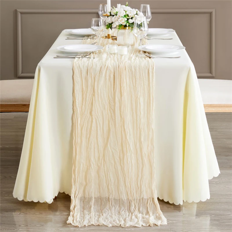 90x400cm Semi Sheer GauzeTable Runner Cheesecloth Table Setting Dining Vintage Wedding Party ChristmasBanquets Arche CakeDecor