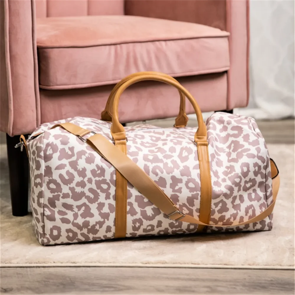 Wholesale Large Weekender Leopard Leather Handle Duffel Gym Sports