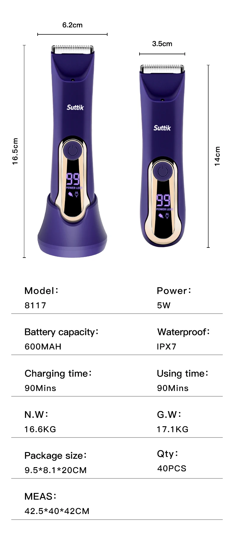 Description Picture 2 of itemRESUXI 8117 Women's Electric Body Hair Trimmer Full Body Waterproof Hair Clipper Illuminable Private Pubic Hair Leg Epilator