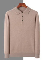 100% Mink Cashmere Jacket Men's POLO Collar Pullover 2024 Spring Autumn New Knitted Tops Casual Loose Large Size Men's Shirts 2