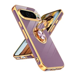 Luxury Plating Ring Holder Case with Magnetic Stand and Soft Silicone Armor Cover for Google 10 (QianZi)