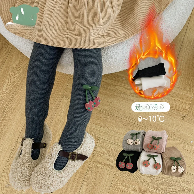 여아용 두꺼운 플리스 팬티스타킹, 가을 겨울 스타일, 어린이 베이스 바지, 따뜻한  다리 베이스 양말, 면 소재 하이 웨이스트
