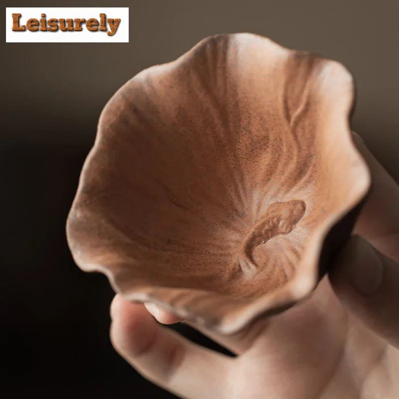 60ml Coarse Pottery Lotus Leaf Carp With Coaster Teacup Zen Tea Bowl Jug Tea-tasting Fragrance Cup Chazhan Master Cups For Tea