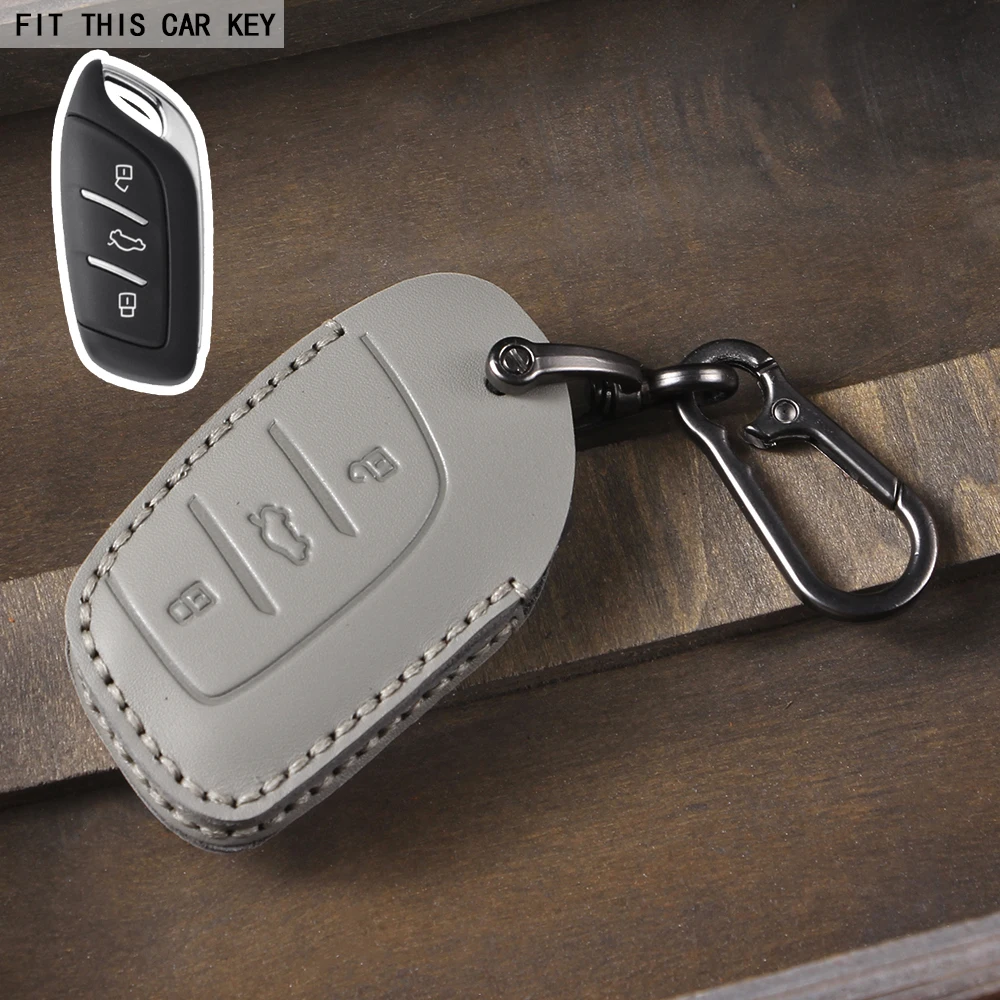 Elegant 3-Button Leather Key Cover Case
