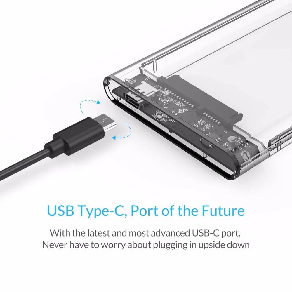 ORICO Type C 2.5'' Transparent HDD Case USB3.1 Gen2 10Gbps Hard Drive Enclosure Support UASP Protocol with Type-C to C Cable