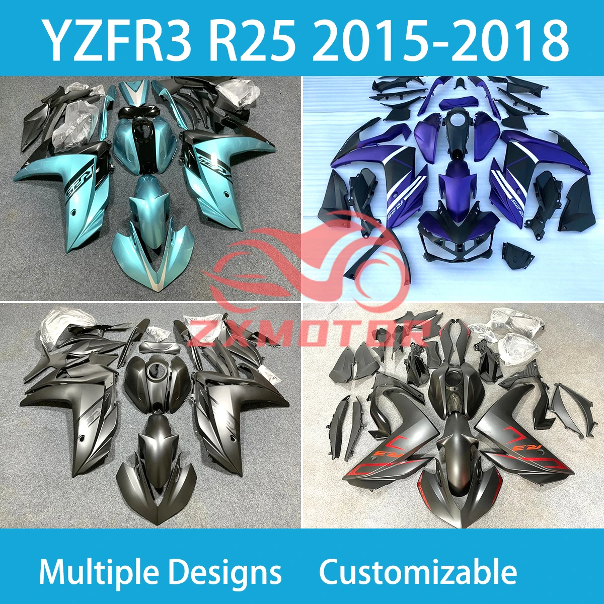 

Комплект обтекателей для мотоциклов YZF R3 R25 2015 2016 2017 2018, мотоциклетные Обтекатели для YAMAHA YZFR3 15 16 17 18