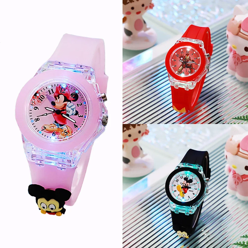 Disney Minnie Watch Mickey Mouse Luce Flash Per Bambini Cartoon Figure Doll Orologio Elettronico Ragazzi Ragazze Regali Di Compleanno Orologio