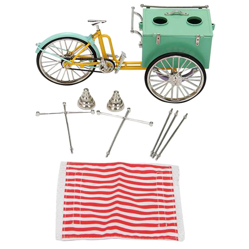 

1/10 литый под давлением трехколесный велосипед, креативный грузовик с мороженым, фургон, велосипед, модель зеленого цвета