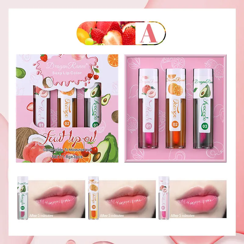 Color-Changing Lip Oil Set, 3-Piece Moisturizing and Hydrating