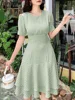 ZANZEA Bohemian Ruffled Plaid Dress Women Short Puff Sleeve Knee-length Sundress 2025 Summer Waisted Printed Beach Party Vestido