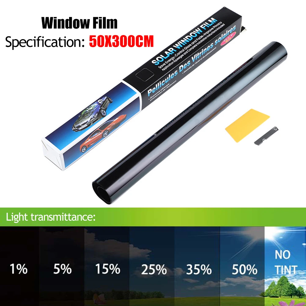 1 rolle 50x3m Schwarz Auto Fenster Tönung Film Glas Aufkleber VLT 1%-50%  Sonnenschutz Fenster tönung Solar UV Schutz folien Aufkleber Filme -  AliExpress