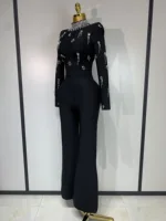 Sparkly Diamonds Long Sleeve Black Bodycom Bandage Jumpsuit Fashion 2025 Woman Evening Party Elegant Luxury Birthday Rompers - Image 2