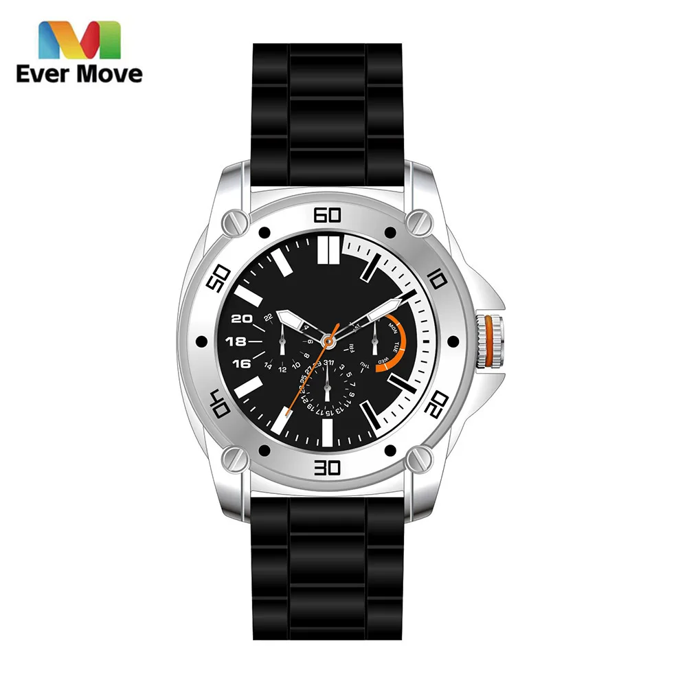 Ever Move Watches Men Luxury Brand Chronograph Multifunction Male Sport Watches Waterproof Stainless Steel Quartz Watch Black