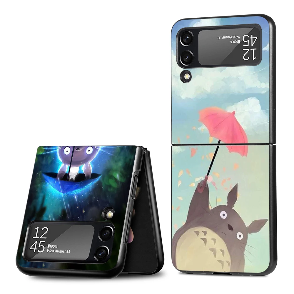 Anime Totoro Ghibli Spirited Case for Samsung Galaxy Z Flip3 5G Black Funda Z Flip 3 PC Hard Coque Zflip3 ZFlip Cell Phone Cover galaxy z flip3 case Galaxy Z Flip3 5G