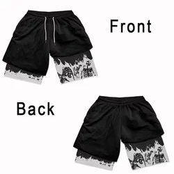 Summer men's double layered shorts men anime high waisted oversized breathable sports shorts training and fitness sports shorts