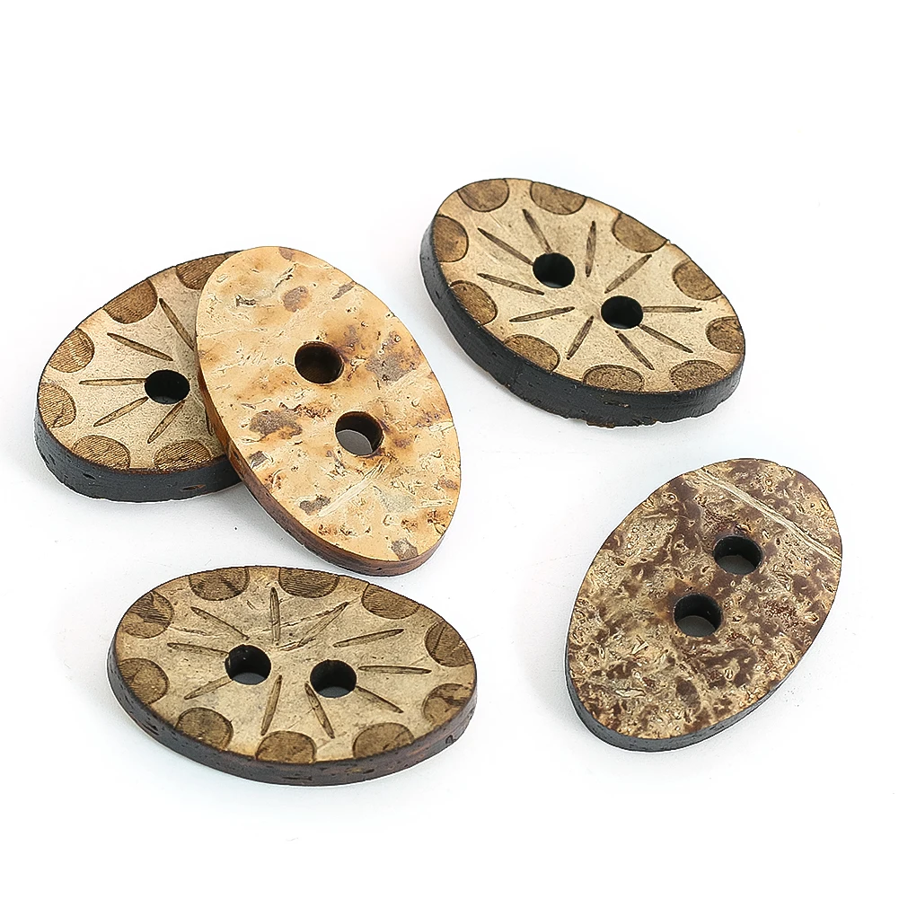 10PCS 35mm Mixed Oval Natural Coconut Shell Pattern Buttons 2 Holes for Garment Decoration DIY Handmade Sewing Accessories