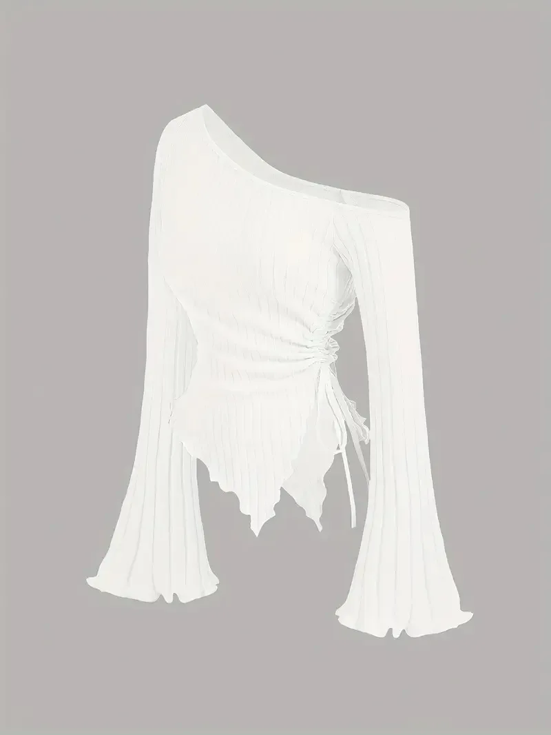 T-shirt épaules nues manches évasées en blanc