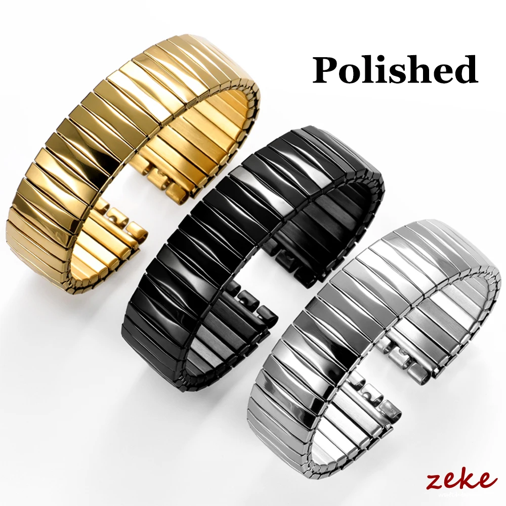 Stylish Elastic Metal Watch Band - Gold & Black Stretchable Stainless Steel Bracelet