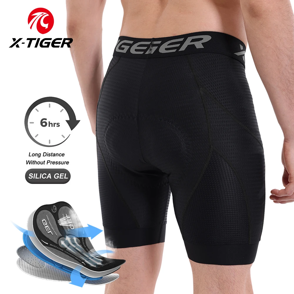 X-TIGER Men's Cycling Underwear Shorts 5D Padded Sports Riding Bike Bicycle MTB Liner Shorts with Anti-Slip Leg Grips