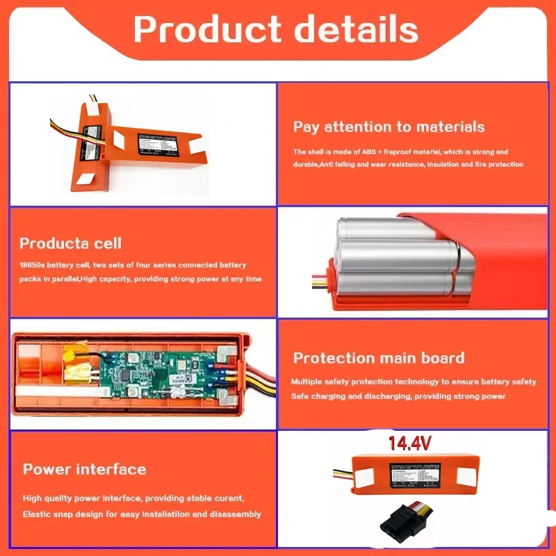 Vacuum Cleaner Battery 14.4V 12800mAh Replacement for Xiaomi Roborock S55 S60 S65 S50 S51 S5 MAX S6 Parts