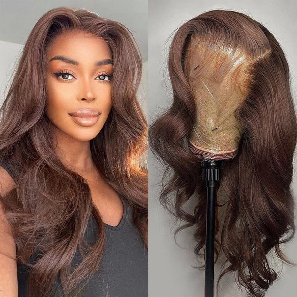 

HD Transparent Chocolate Brown Lace Front Wig Body Wave 13x6 Lace Frontal Wigs Brazilian Pre plucked Colored Human Hair Wigs