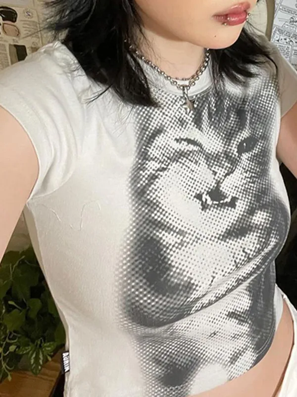 Harajuku Animal Print Crop Basic White