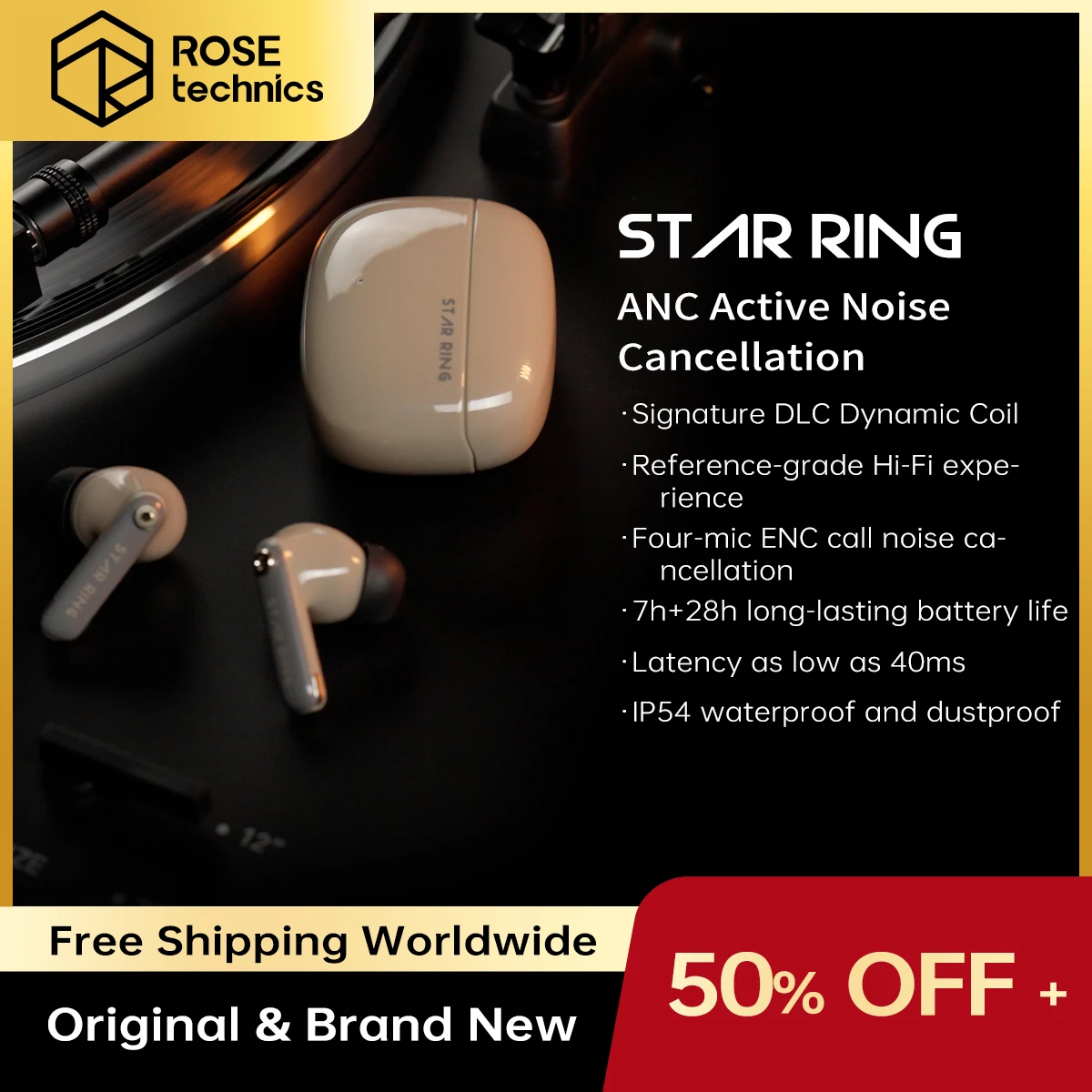 

STAR RING Wireless Bluetooth Earphone Active Noise Cancellation Earbuds Hi-Fi Sound Quality Earbuds