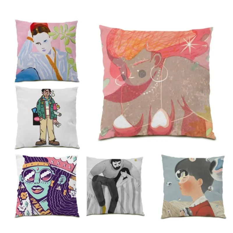 

Abstract Characters Street Art Cushion Cover Cojines 45x45cm Print Decor Home Geometry Square Decor Gift Pillow for Sofa E0349G