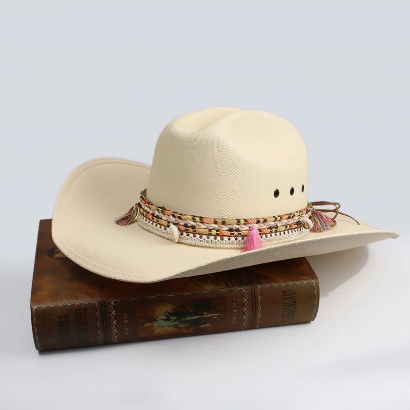 Women Men Coffee Leather Belt Retro Yellowstone Beach American Western Wide  Brim Cowboy & Cowgirl Sun Hat Pinch Front 57-61cm