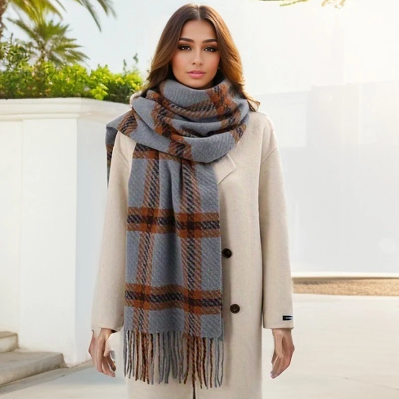 

Luxury Plaid Scarf Winter Warm Cashmere Women Long Pashmina Foulard Female Scarves Lady Tassel Shawl Wraps Travel Poncho Blanket