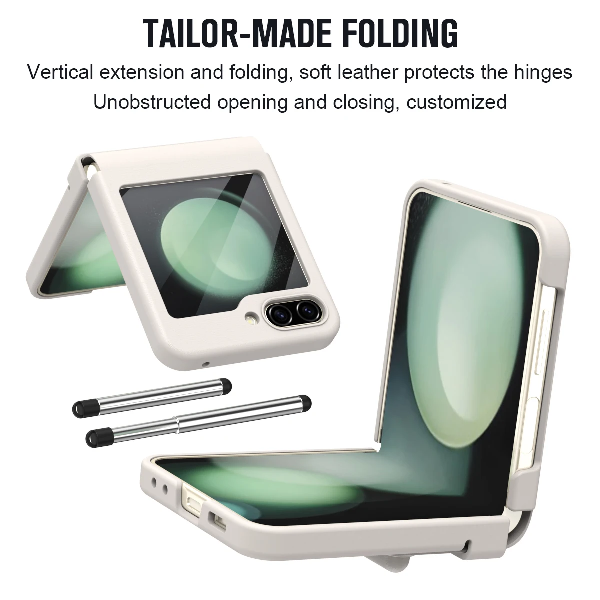 For Samsung Galaxy Z Flip 5 4 3 Luxury Leather Cover Case with Glass Screen Protector Touch Pen