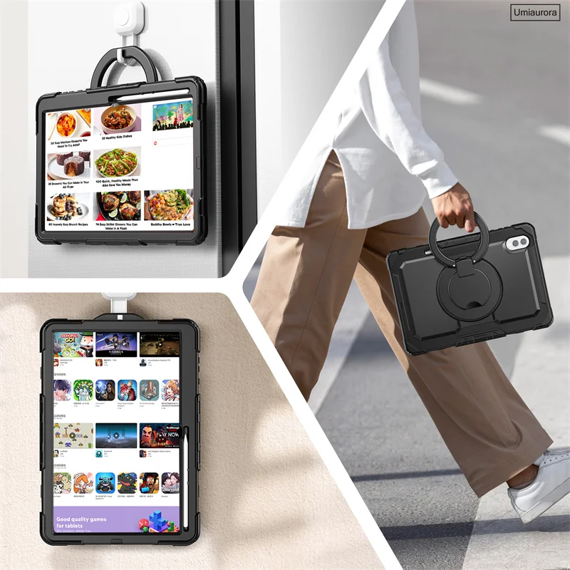 Enhanced Full Body Rugged Tablet Case with Pull Ring Stand and Shockproof Protection