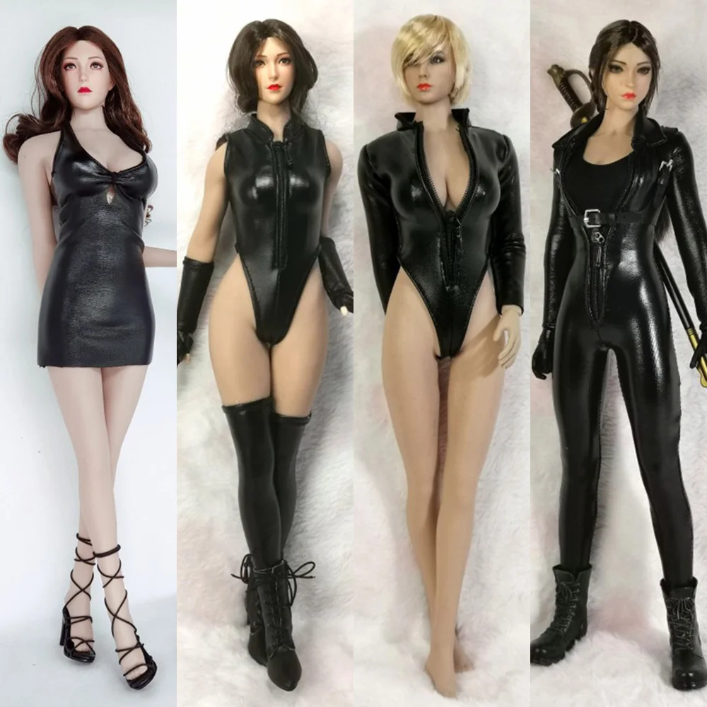 

1/6 Scale Female Sexy Leather Jumpsuit Tight Low-cut One-piece Bikini Slim Vest Dress Model for 12'' Soldier Action Figure Body