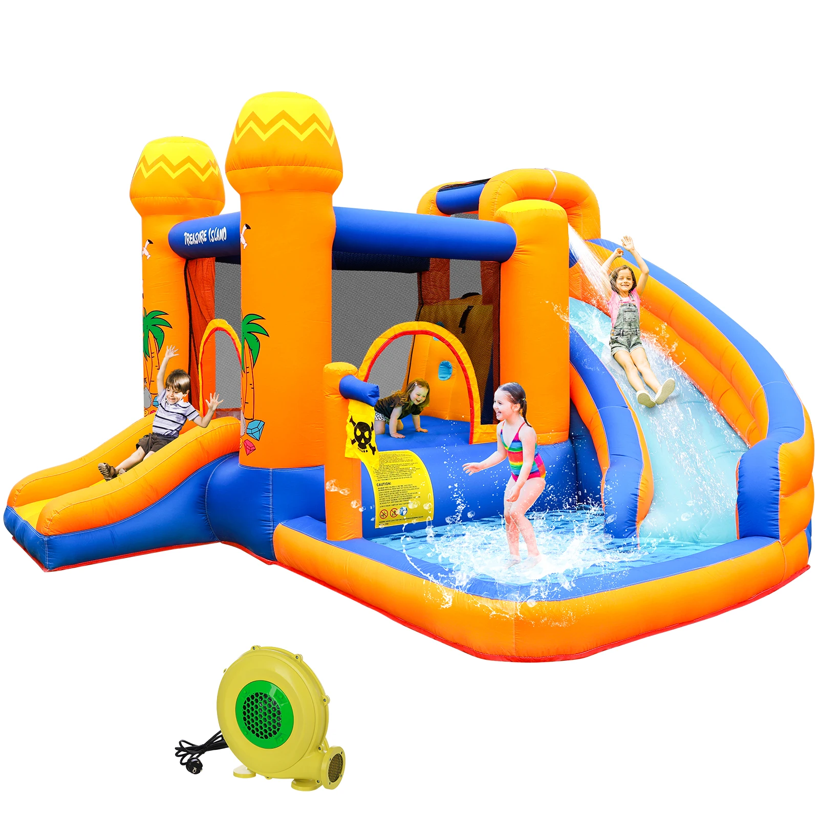 AOOU Kids Inflatable Bounce House w/450W Blower Kid Bouncer & Water Slide 2 in 1 Outdoor Bouncy Castle Water Park