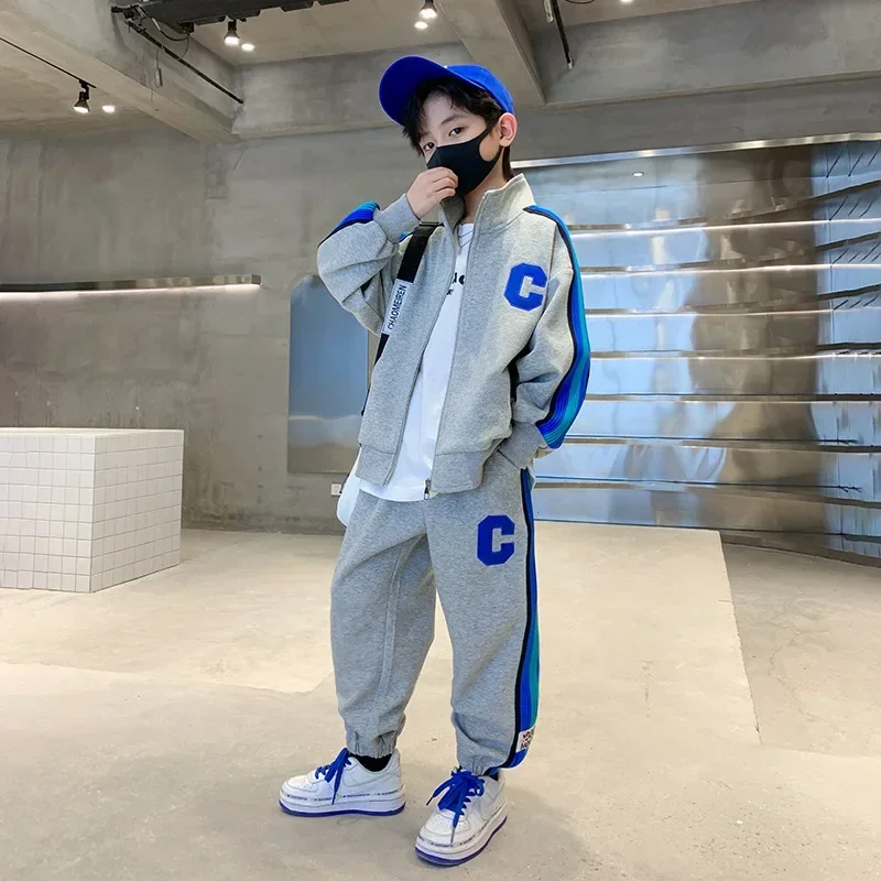 

2024 Spring Autumn Active Baby Boy Clothes Two Pieces Set Cotton Letter Coat Top Long Pant Outfits 5 7 9 11 13 Years