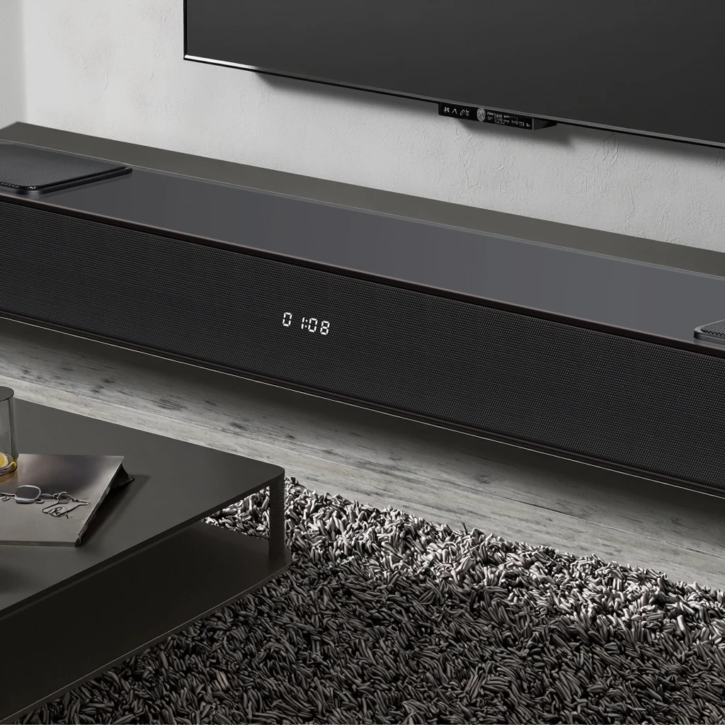 2.1 고음질 보컬 사운드바, 3D 서라운드 및 DSP 지원, HDMI ARC 및 멀티 모드 연결 지원, 리모컨 포함
