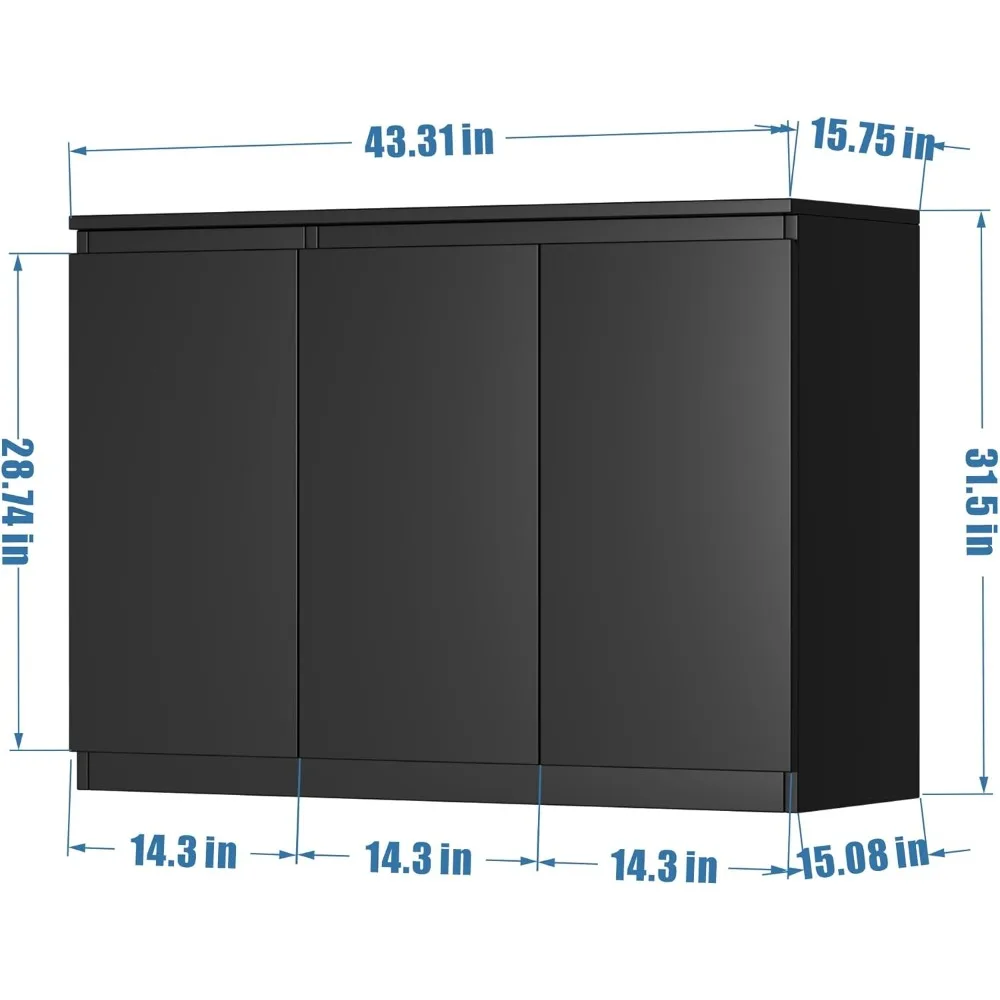 Black Buffet Storage Cabinet with 3 Door, 43" W Coffee Bar Cabinet, Kitchen Buffet Sideboard for Living Room, Kitchen 2