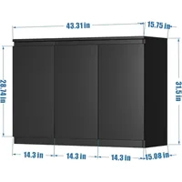 Black Buffet Storage Cabinet with 3 Door, 43" W Coffee Bar Cabinet, Kitchen Buffet Sideboard for Living Room, Kitchen 2
