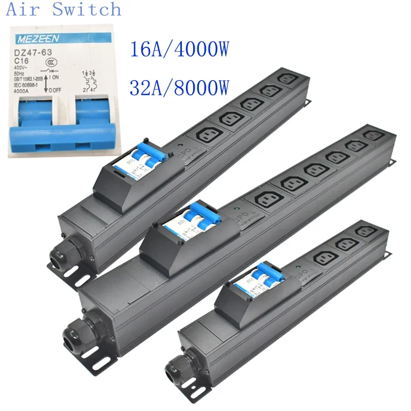 

C13 socket air switch16A/ 32A PDU power board network cabinet rack 2-9AC surge protection without extension cable socket