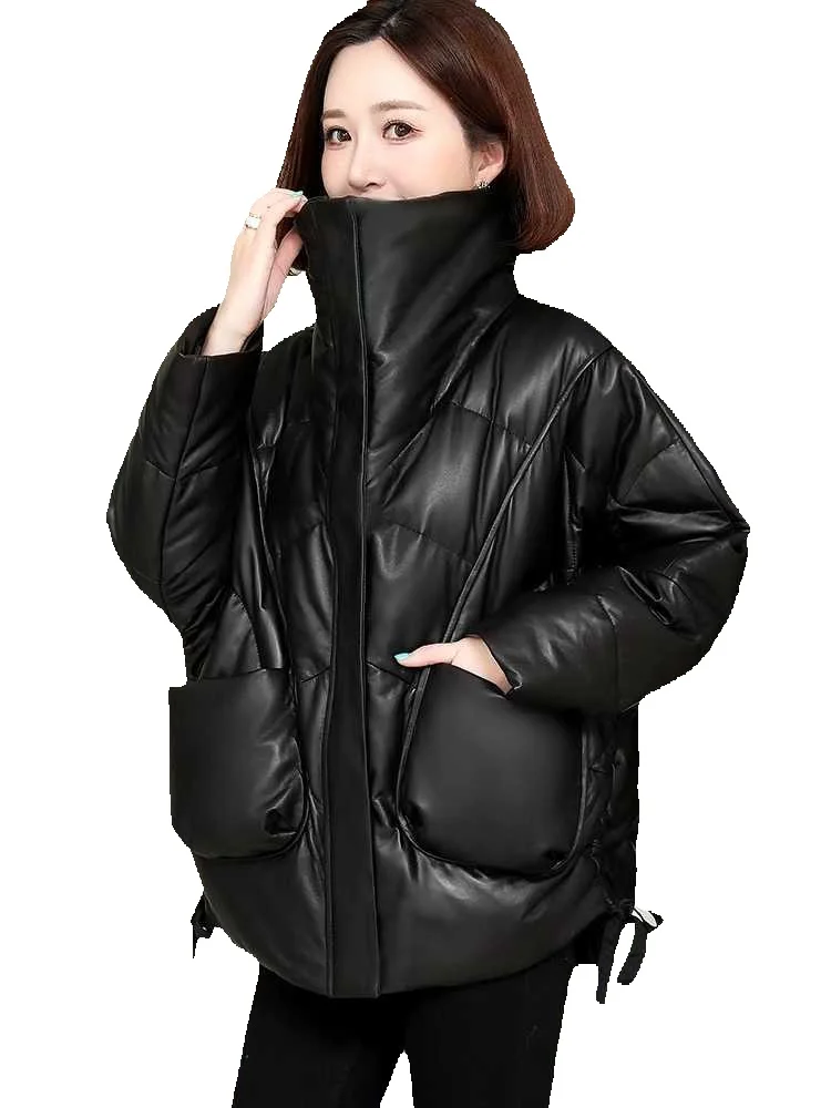 

Новая сезонная женская куртка из натуральной овечьей кожи, пуховая Повседневная темпераментная куртка, Женская куртка с коротким воротником-стойкой