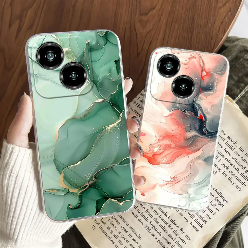 Luxury Clear Shockproof Silicone Soft Phone Case with Marble Floral Print