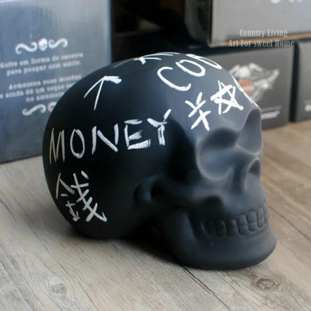 Tábla Mázas Kerámia Koponya Diy Doodle Piggy Bank Pénzdoboz Gyanta Kézműves Díszdekorációs Szobrok És - Image 3