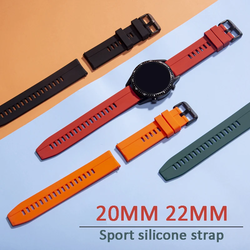 

Ремешок силиконовый для Huawei Watch GT 2 Pro 46 мм, спортивный браслет для Samsung Galaxy Watch 3 45 мм Gear S3 Amazfit GTR 2 3, 22 мм