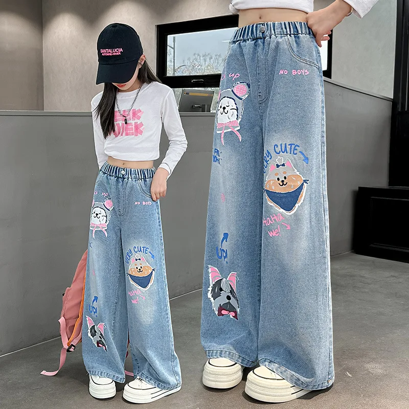Jeans for Girls 2025 New Fashion Street Cartoon Printed Long