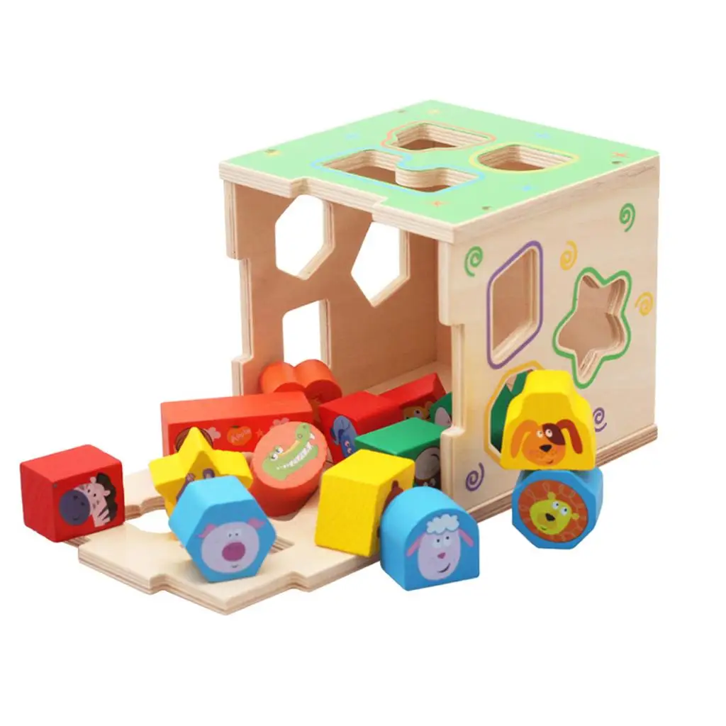 

Kids Cute Animal Shape Sorting Cube Wooden Educational Montessori Toys Gift