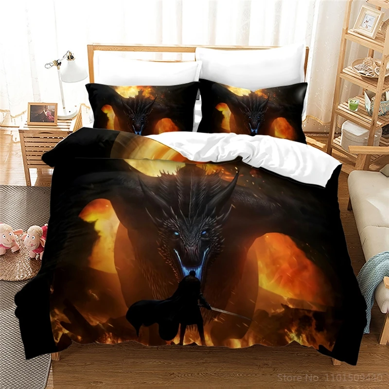 

3D Cartoon Animal Bedding Set Queen King Size Scientisfictional Dragon Print Comforter Cover and Pillowcase Duvet Cover Set Gift