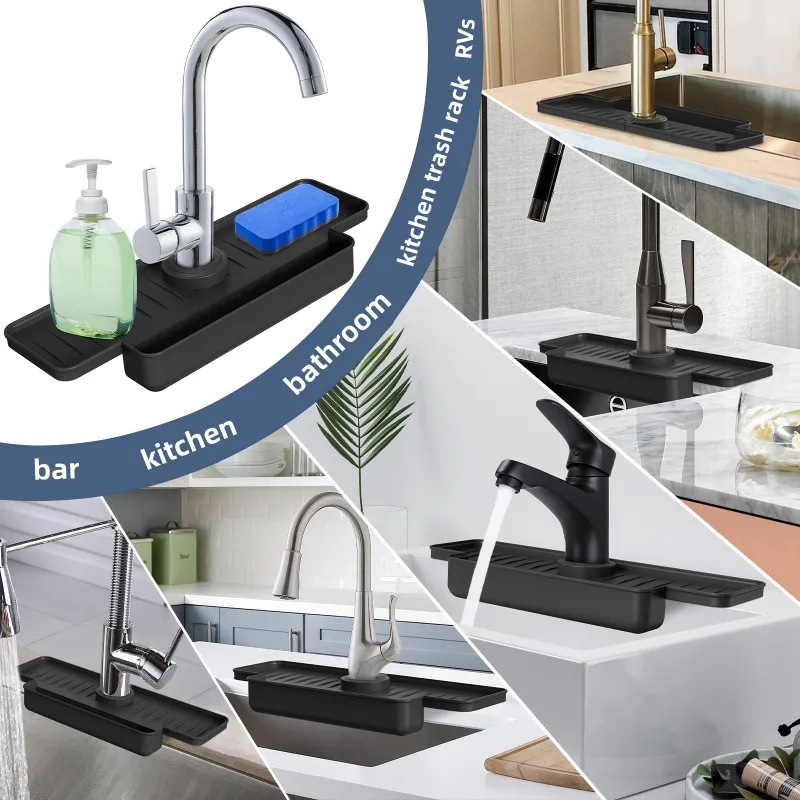 Upgraded Silicone Sink Faucet Splash Guard Draining Rack Sponge Holder for Kitchen Counter Wash Basin and Bathroom 4